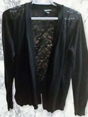 imPRESS Black Open-Front Cardigan with Lace Back Panel
